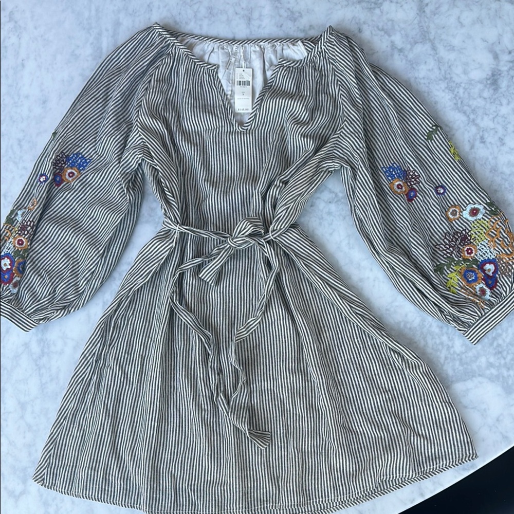 Featherbone by anthropologie Striped Dress with Embroidered Sleeves NWT small